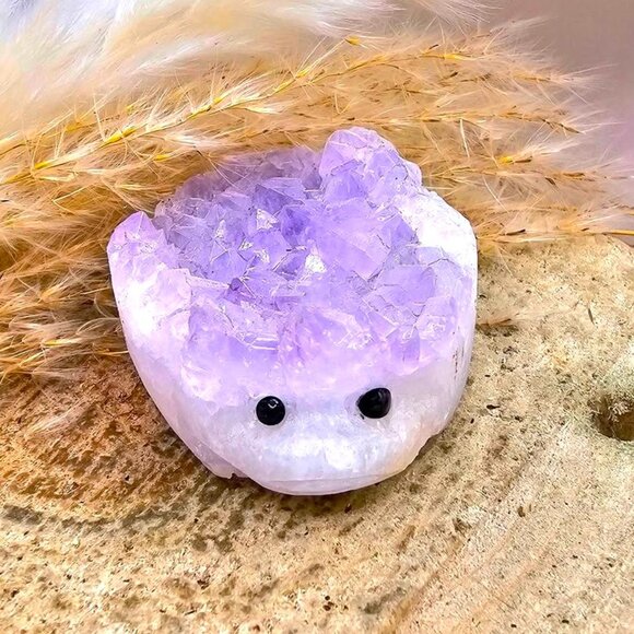 Nature Amethyst Cluster Hand Carved Cute Hedgehog Decor Figure - Picture 5 of 10